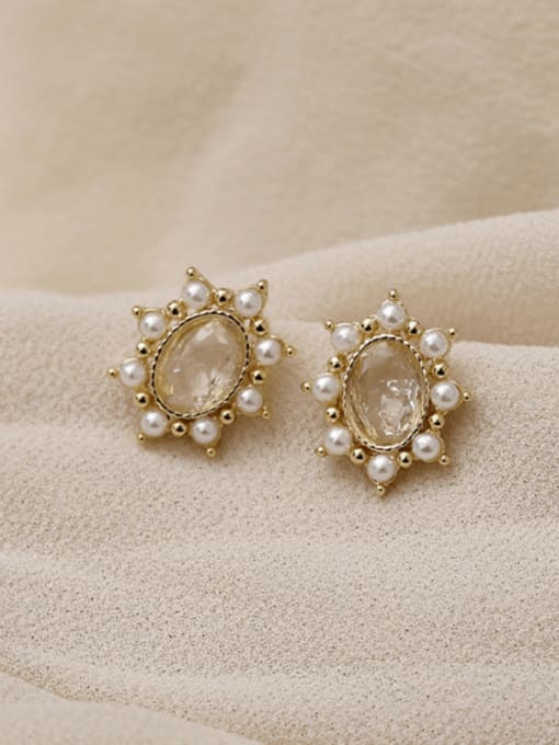 14K  gold [transparent] Copper Imitation Pearl Geometric Cute Stud Trend Korean Fashion Earring